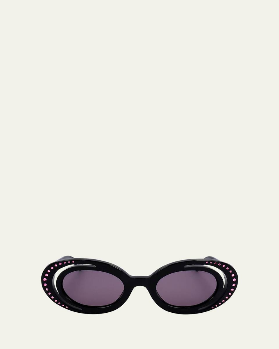 Crystal-Embellished Acetate Oval Sunglasses